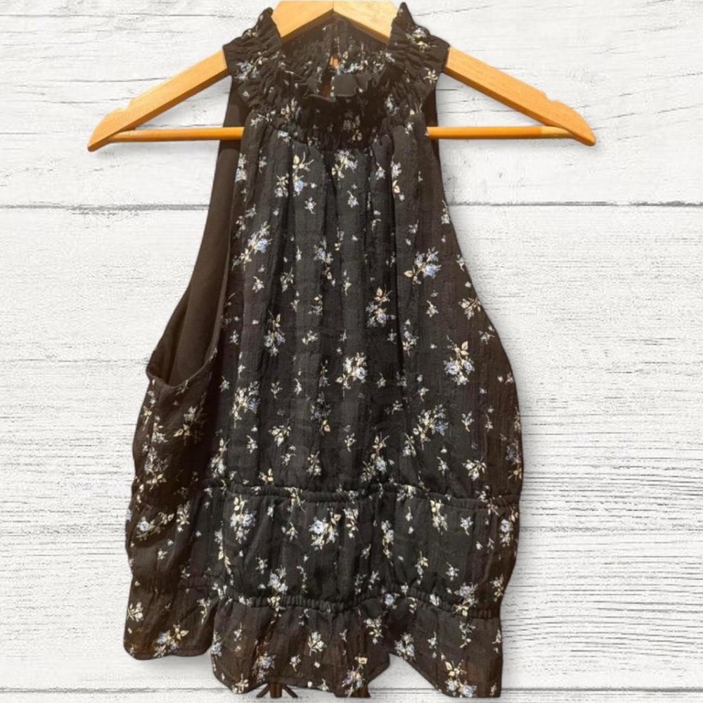 And Now This Floral Black Sleeveless Chiffon Dressy Halter Top. New w/out tags.